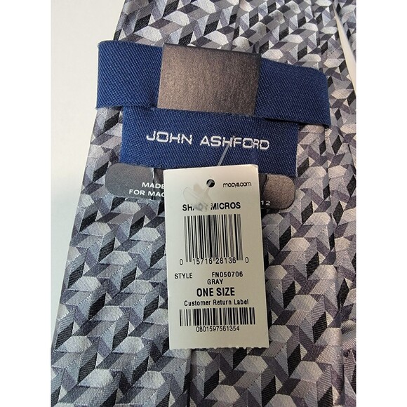 John Ashford Men’s 100% Silk Tie Gray Silver 3D Geometric Cube Pattern Classic D - Picture 5 of 9